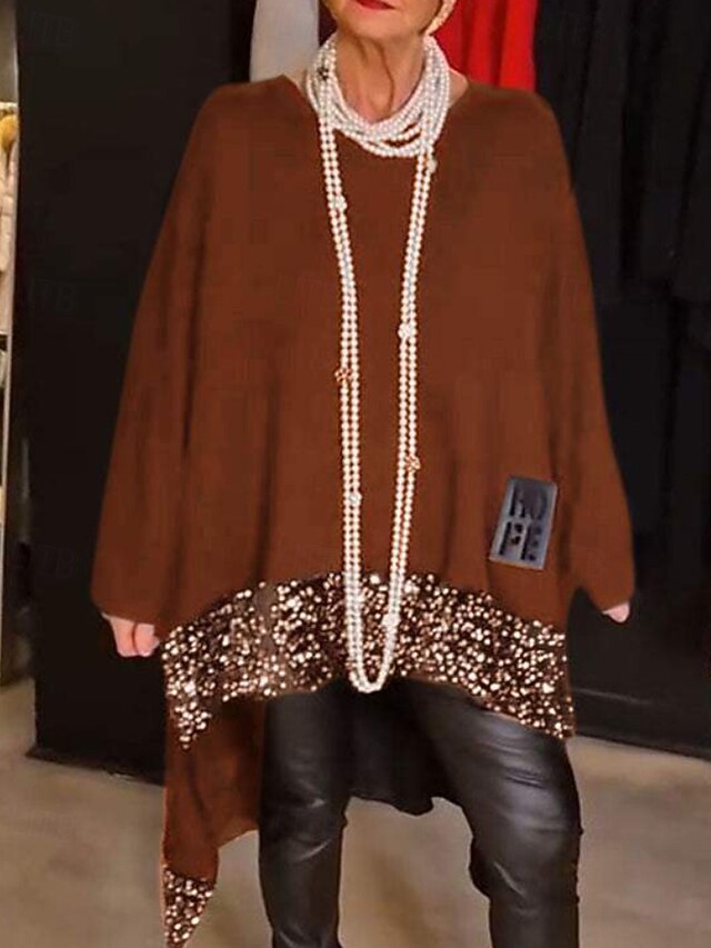 Women's Blouse Sequins Patchwork Color Block Stylish Modern