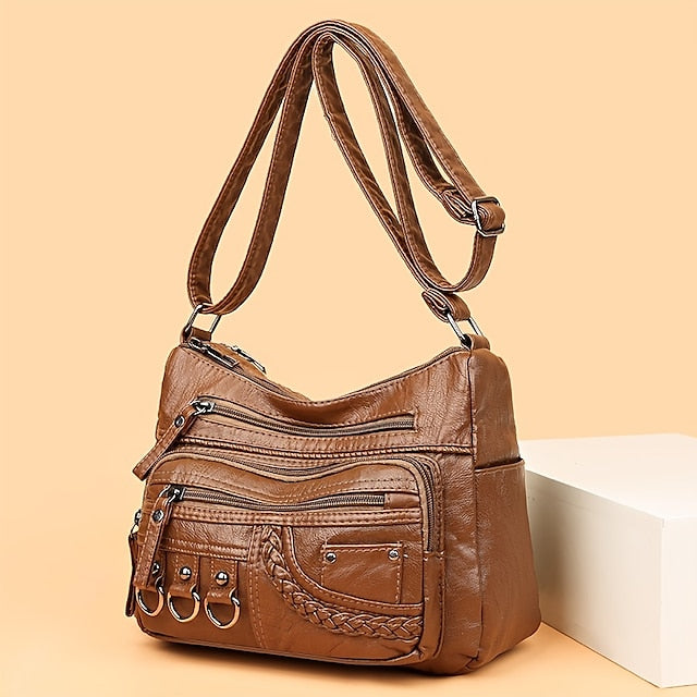 Multiple Crossbody with Vintage Leather Women's Faux Bag