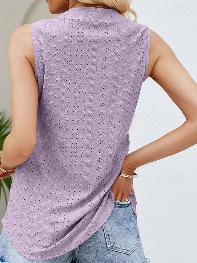 Women's Pointelle Shirt Eyelet Top Lace Shirt Short Sleeve