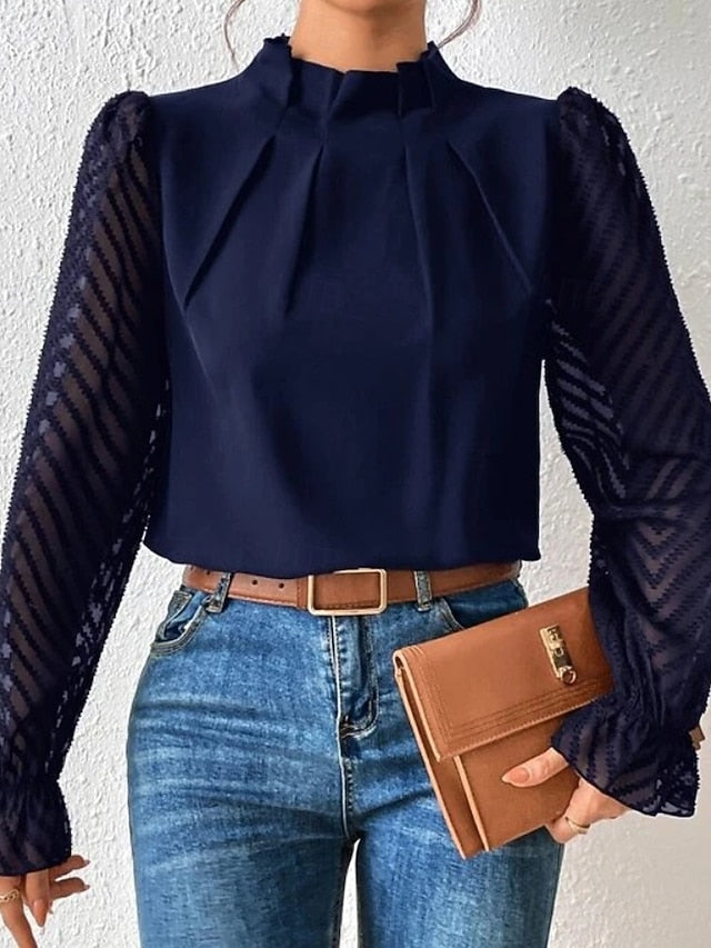 Women's Shirt Blouse Patchwork Plain Modern Casual Long