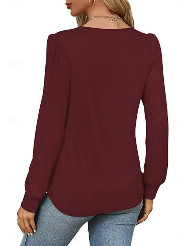 Women's Shirt Blouse Ruched Solid Color Basic Casual Long