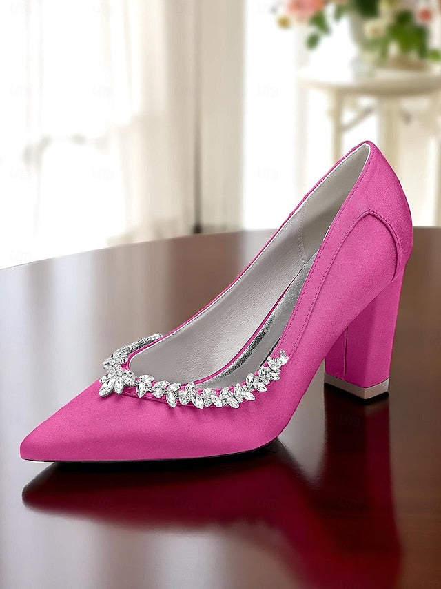 Pumps Block Pink Heel Wedding Women's Satin