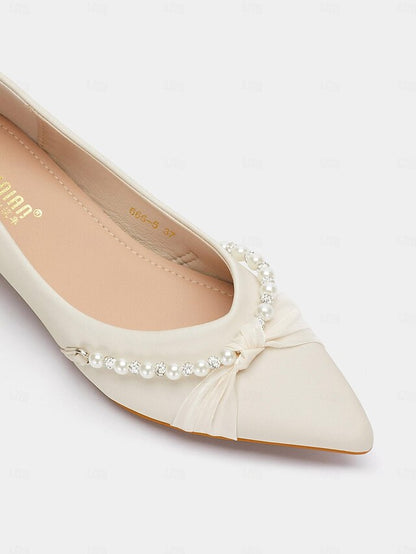 Pearl - Embellished Flats Women's Heel Pointed Elegant Low