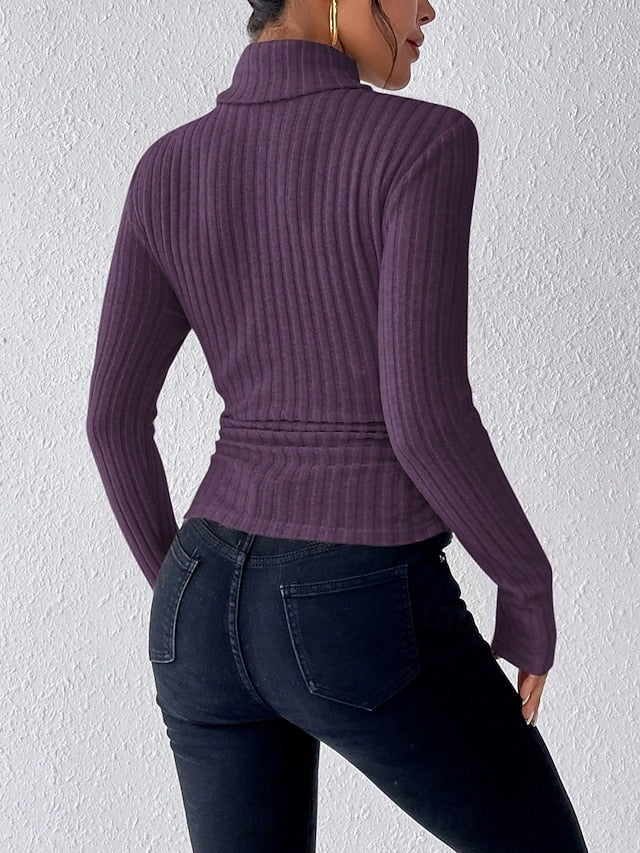 Women's Blouse Ruched Buttons Solid Color Stylish Casual