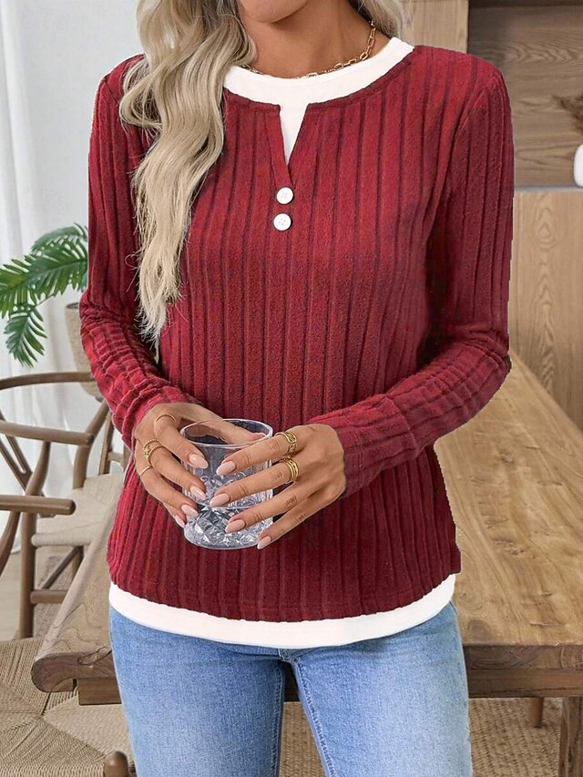 Women's Blouse Patchwork Buttons Solid Color Stylish Casual