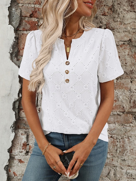 Women's T Shirt Tee Top Buttons Plain Fashion Stylish