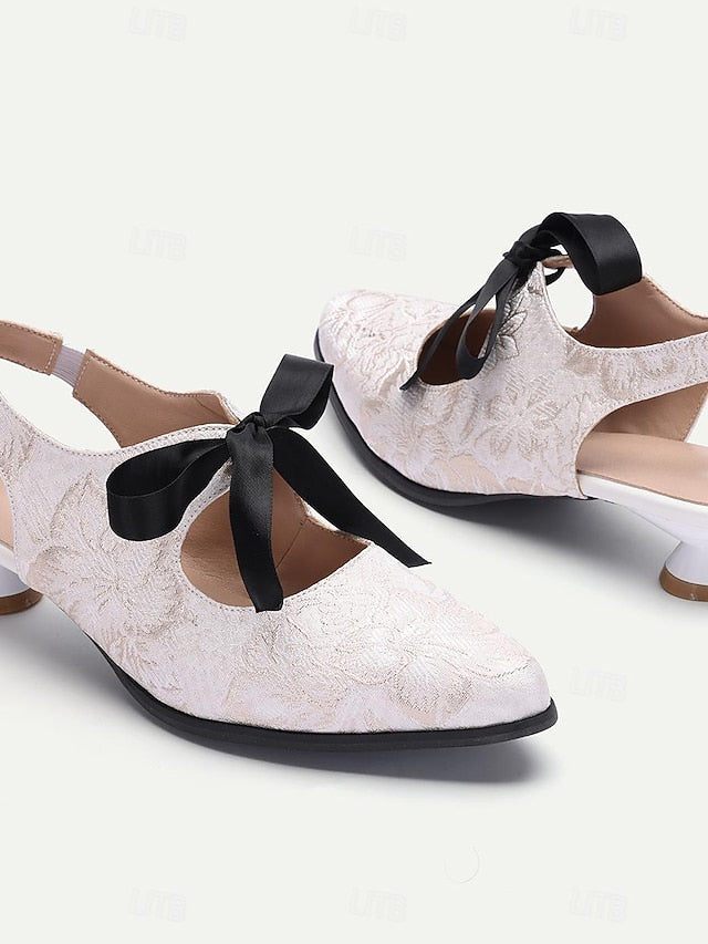 Slingback - Lace with Vintage Bow Elegant Women's Heels