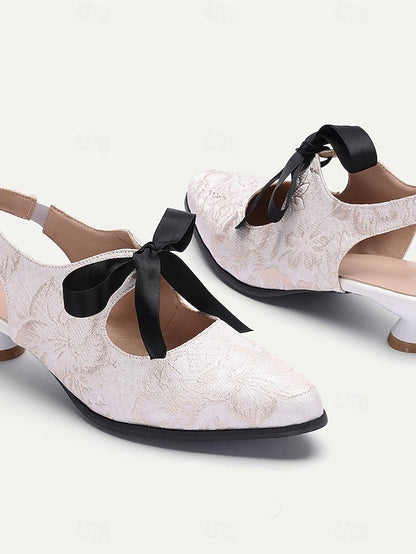 Slingback - Lace with Vintage Bow Elegant Women's Heels