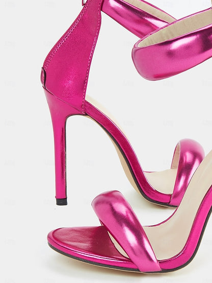 - Metallic Heels for Stiletto Fuchsia Ankle Strap Women