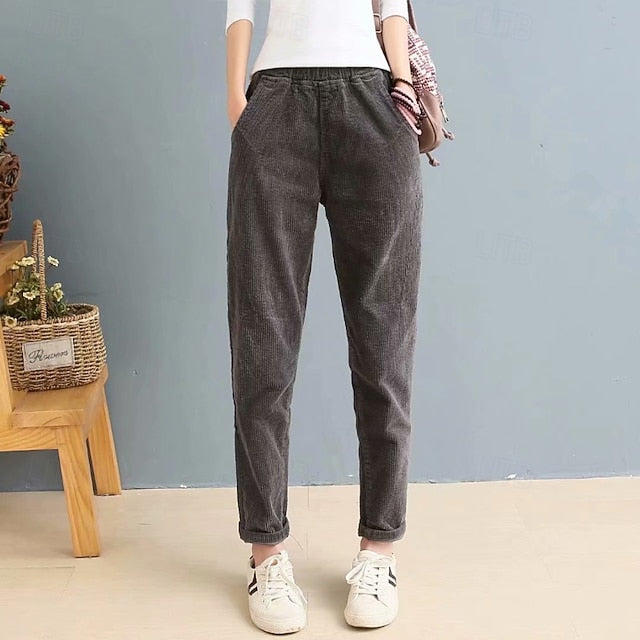 Women's Corduroy Pants Slacks Straight Streetwear Casual