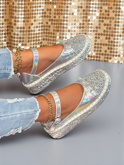 Mary Platform Shoes Glitter Holographic Women's Jane