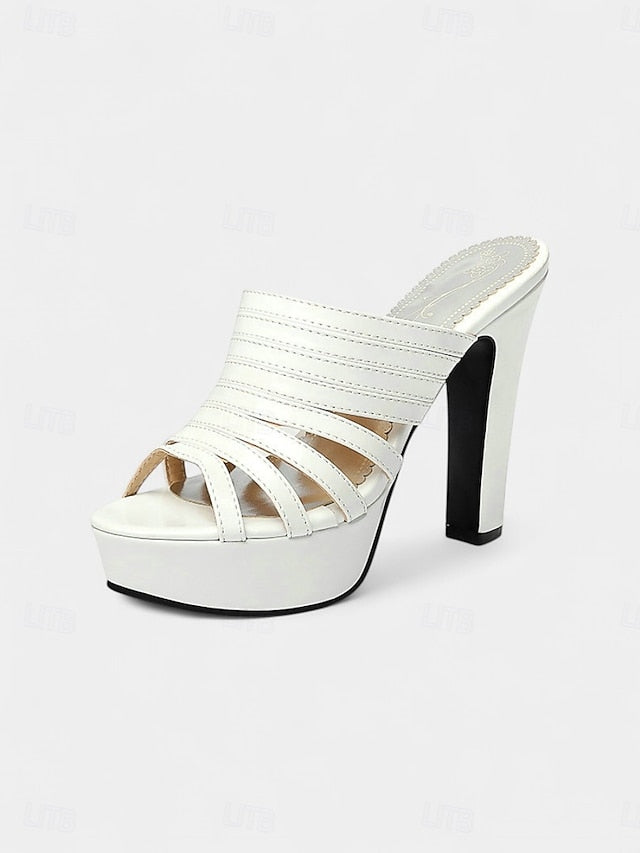 Mule Platform Women's Heels White Strappy - Open-Toe