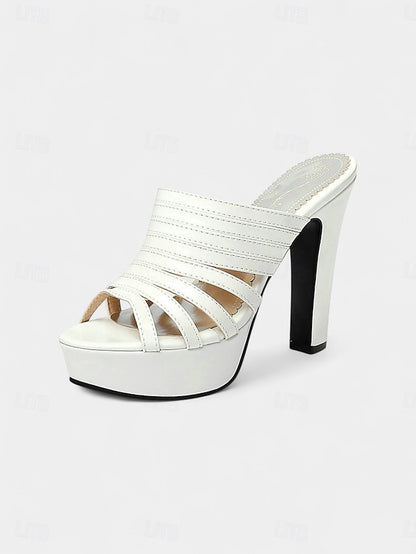 Mule Platform Women's Heels White Strappy - Open-Toe