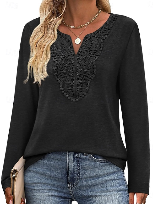 Women's Blouse Patchwork Embroidered Solid Color Stylish