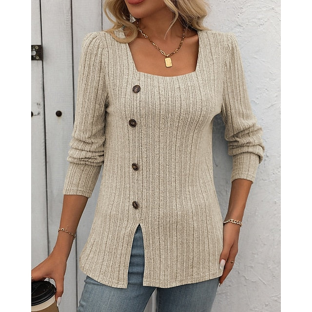 Women's Pullover Sweatshirt Casual Tops Buttons Long Sleeve
