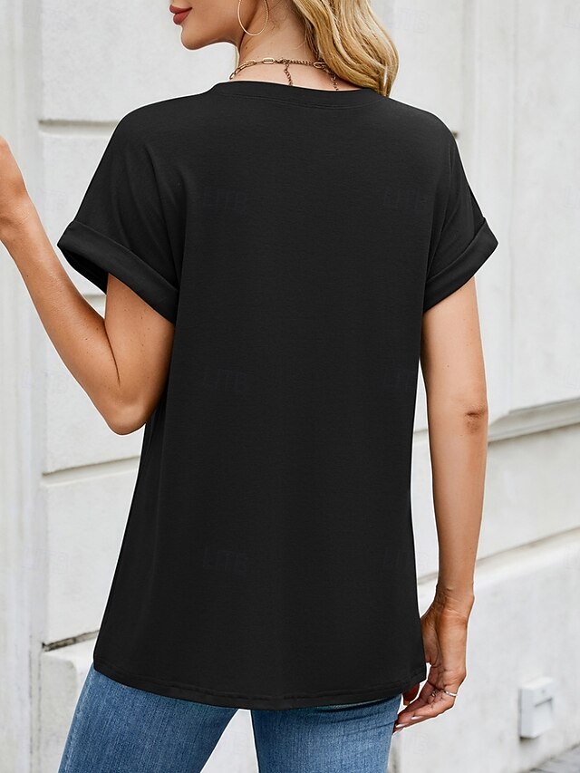 Stylish Top T Fashion Tee Women's Solid Color Shirt Basic