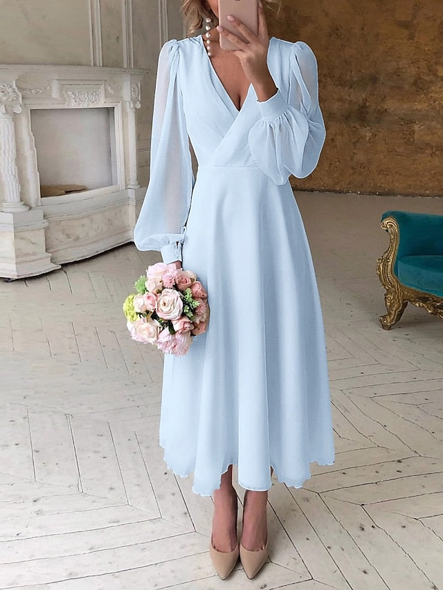 A-Line Ankle Length Little White Dress Party Dresses Bridal