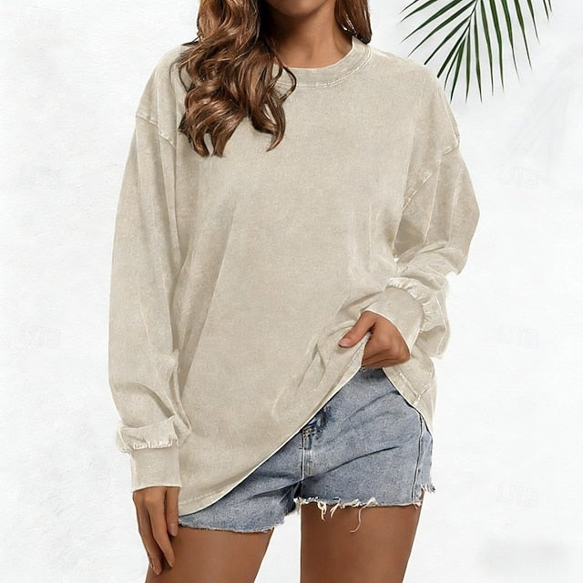 Women's Oversized Tee 100% Cotton Vintage Washed Tops