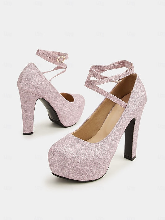 Ankle Platform – Heels Glitter Women's Strap Pink with