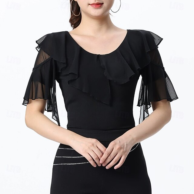 Latin Dance Top Ruffles Pure Color Splicing Women's
