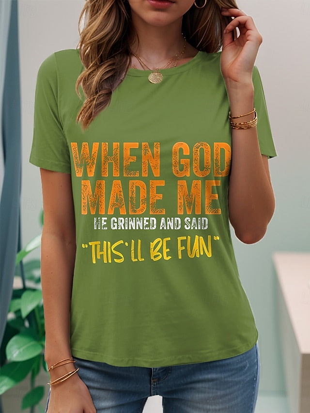 Women's T Shirt Print Graphic Letter Stylish Casual Short