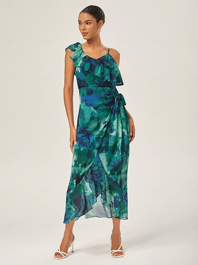 Chiffon Ruffled Tie-Front Midi Dress