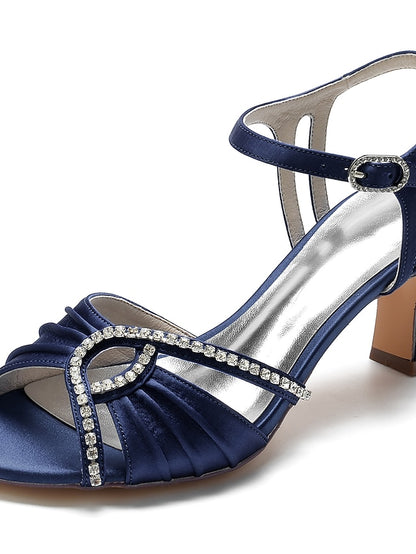 Rhinestone – Blue Women's Heeled Sandals Satin Navy