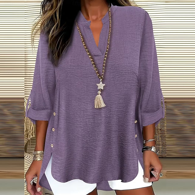Women's Popover Shirt Casual Shirt Blouse Solid Color