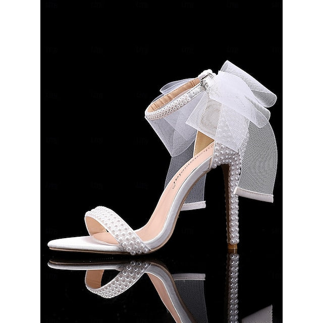 Bow Heels and Pearl Embellished with White Women's Wedding