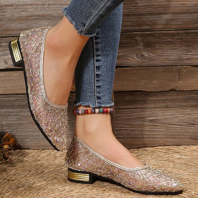 Women's Silver Flats Ballet – Elegant Mesh Sequin