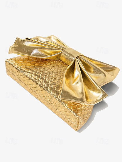Leather Bow Faux Oversized with Clutch Bag Women's Gold