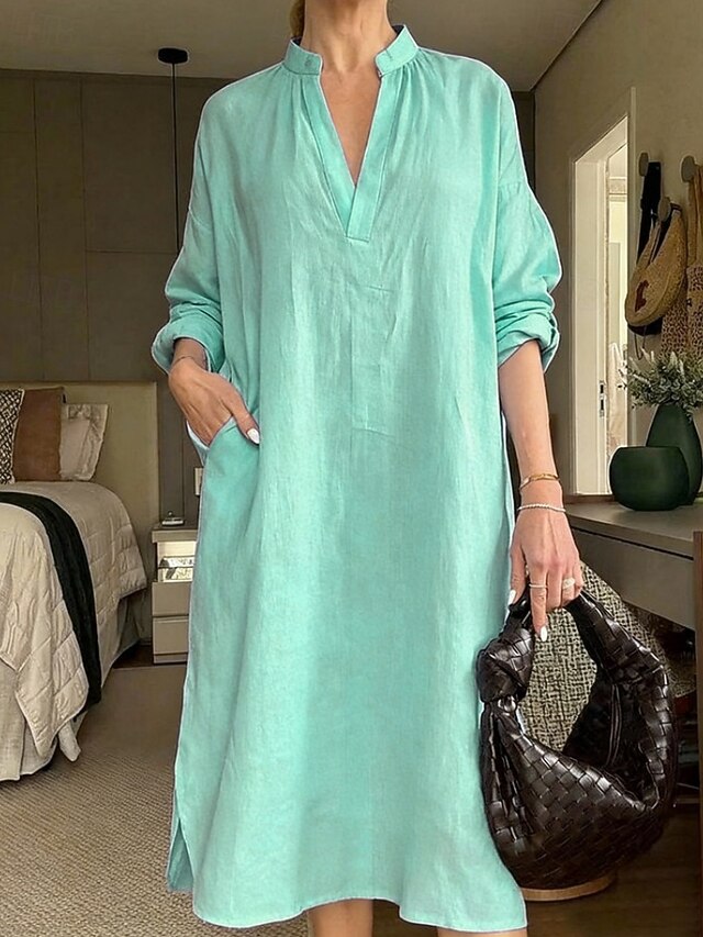 Women's Midi Dress Casual Dress Cotton Linen Dress Vintage
