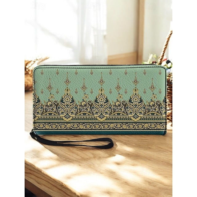 Wristlet – Floral Printed Bohemian Wallet Vintage Leather