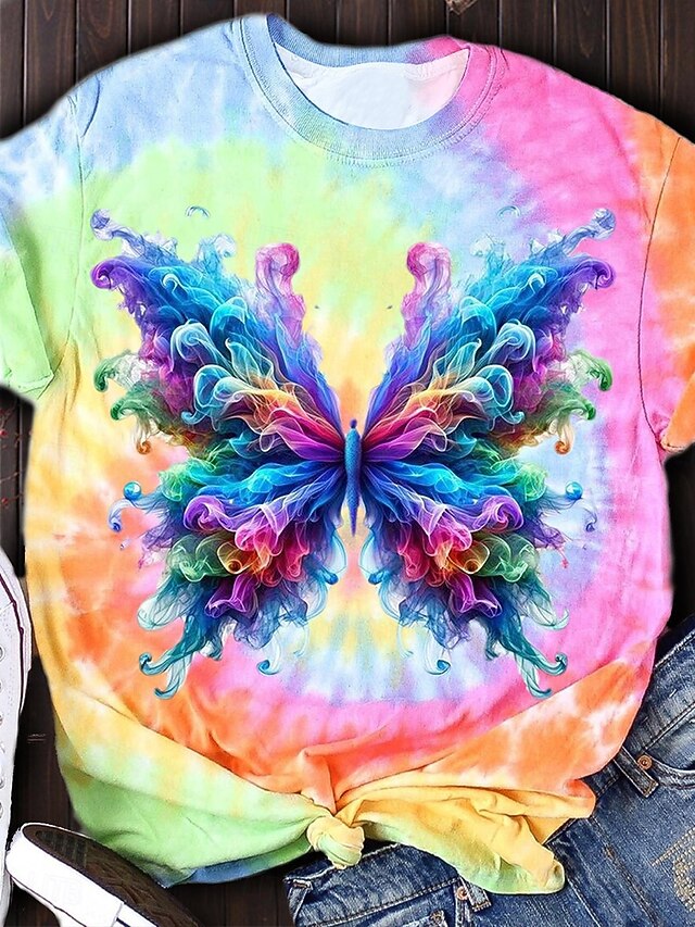 Women's T Shirt Print Graphic Butterfly Tie Dye Vintage