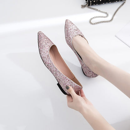 Shoes Pink – Glitter Flat Pointed Toe Comfortable Women's