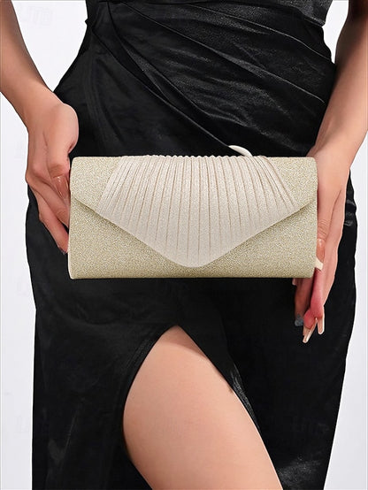 – with Pleated Evening Glitter Bag Champagne Design Clutch