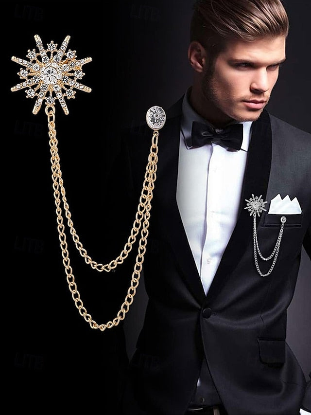 Stylish Gold Crystal Pin with Chains Star – Lapel Elegant