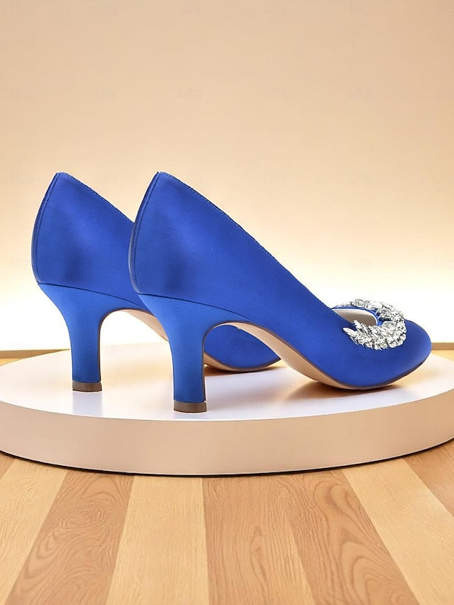 Silver Toe Satin Kitten Heels Low Round Heel Women's -