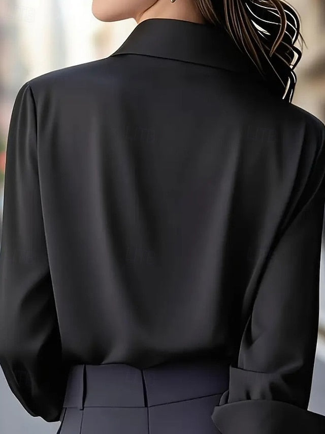 Women's Shirt Elegant Dressy Satin Top Buttons Plain