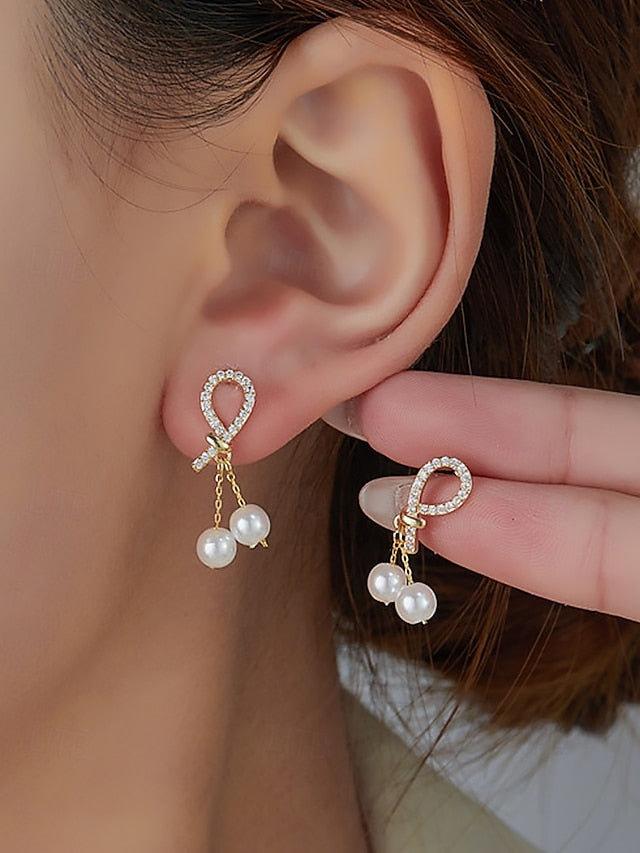 imitation with pearl Women's teardrop earrings rhinestone