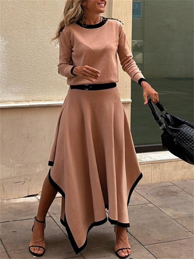 Women's Blouse Skirt Long Sleeve Crew Neck Solid Color