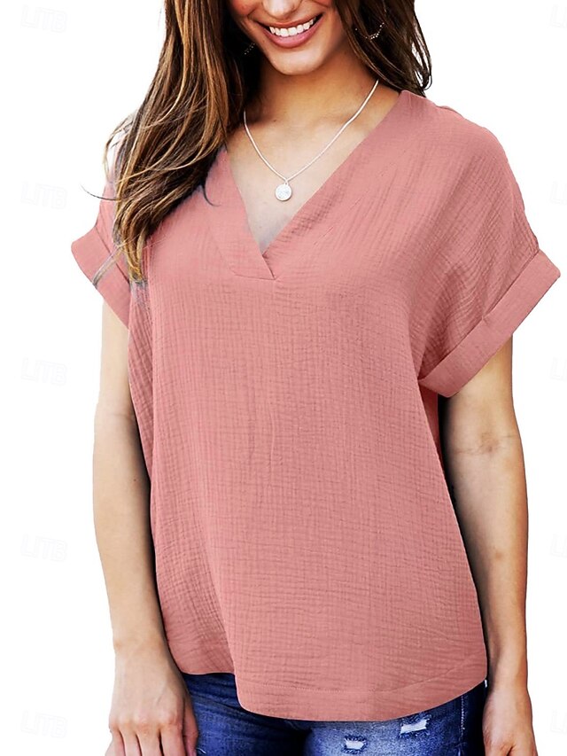 Women's T Shirt Plain Fashion Casual Short Sleeve V Neck