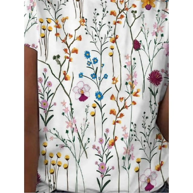 Women's T Shirt Basic Floral Patchwork Print Short Sleeve