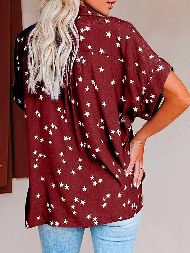 Women's Blouse Buttons Print Star Elegant Vacation Stylish