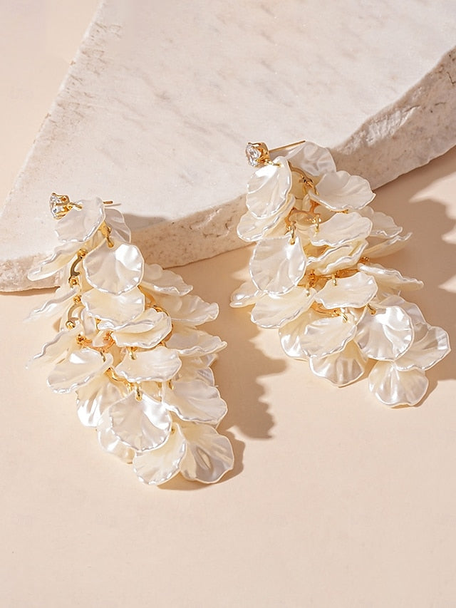 Petal Drop Elegant Floral - Earrings Satin Women's Layered