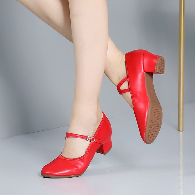 Women's Heel Low Dance with Buckle Gold Shoes Mary Jane