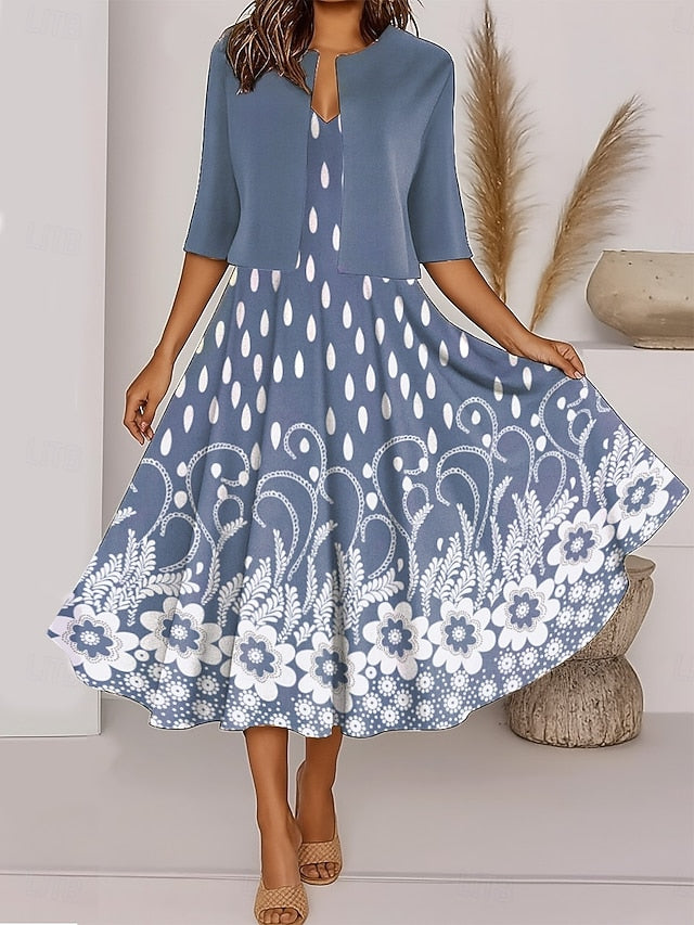 Women's Two Piece Dress Sets Midi Dress with Jacket Elegant