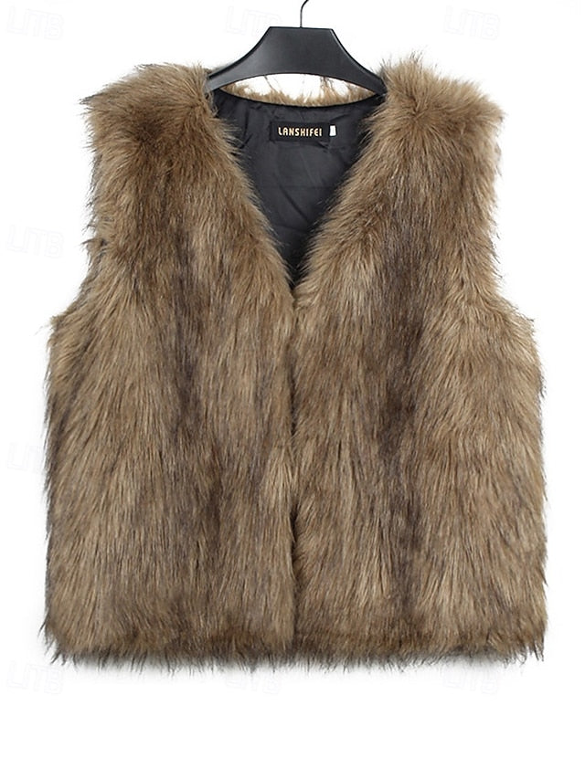 Women's Coat Comfortable Faux Fur Furs Leathers Vest
