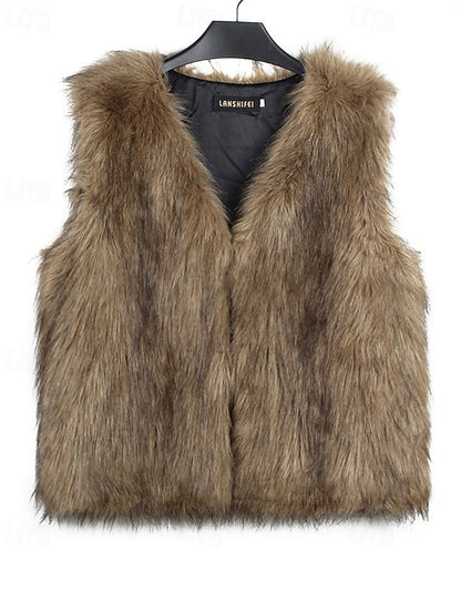 Women's Coat Comfortable Faux Fur Furs Leathers Vest