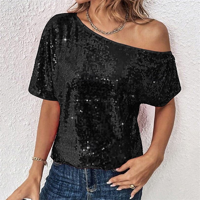Women's Summer Tops Blouse Dressy Tops Sequin Tops Ruched